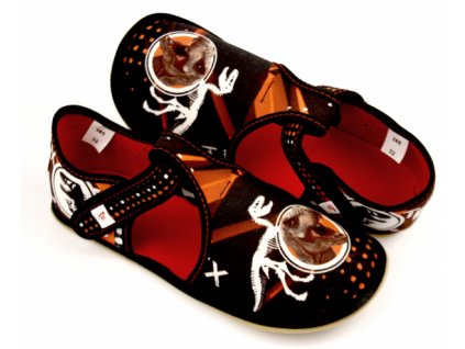 Ef Barefoot flexibilní bačkůrky pro děti 385 POLOOTEVŘENÉ T-Rex (červená stélka)