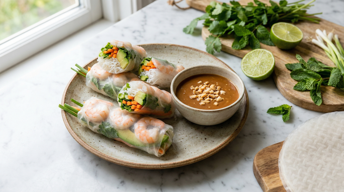 Letní závitky s krevetami