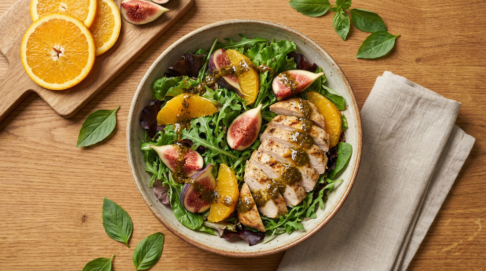 Pomerančový salát s fíky a pestem thajská bazalka