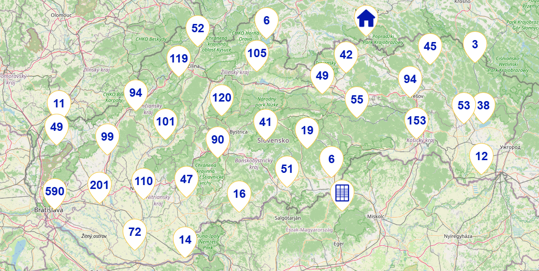 Mapa výdejních míst GLS
