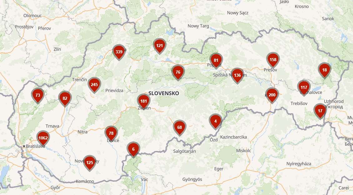 Mapa výdejních míst Zásilkovna