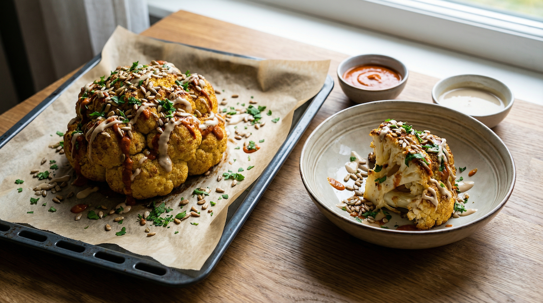 Křupavý květák z trouby s čipotlovou omáčkou