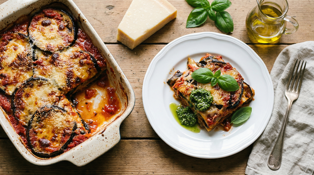 Zapečený lilek s rajčatovou omáčkou a parmazánem