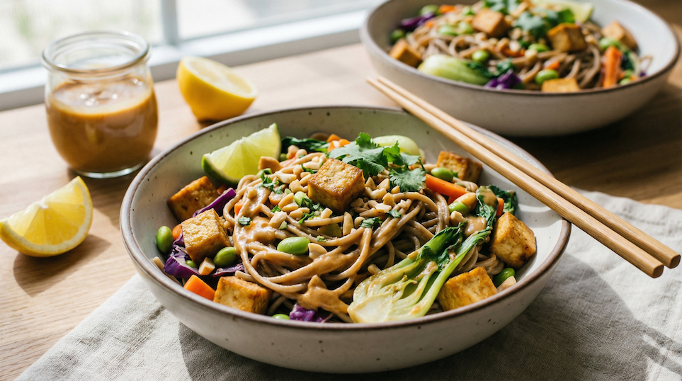 Soba nudle se zeleninou a arašídovou omáčkou