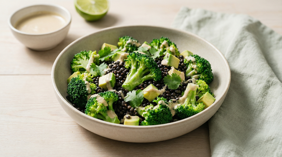 Brokolicový salát s avokádem a černou čočkou