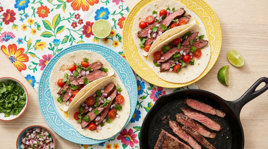 Tortilly s hovězím flank steakem