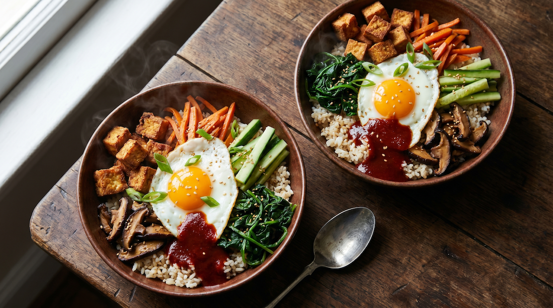 Pestrý korejský bibimbap