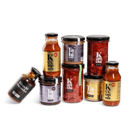 Nálož živin od Živiny. Kimchi, Kimchi omáčka, Tahini sezamová 100% přírodní pasta. Probiotika s vlákninou a vitamíny, které skvělé chutnají.
