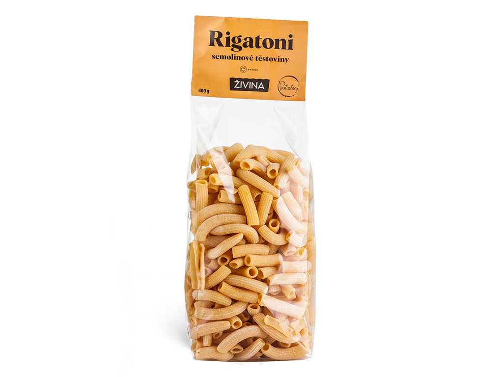 Rigatoni semolinové těstoviny, bezvaječné, k omáčkám a ragú 400 g