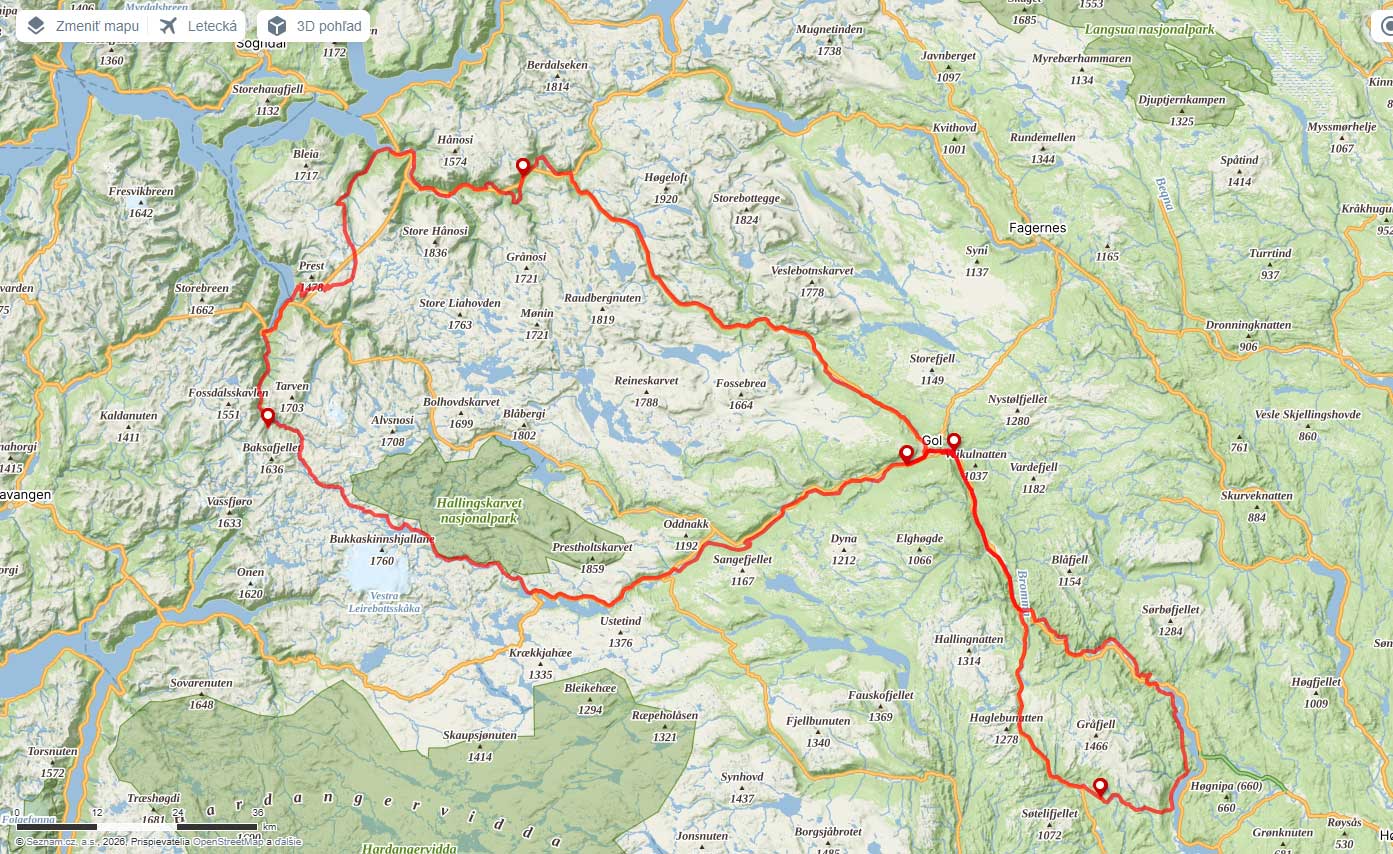 Norsko - Rallarvegen, mapa