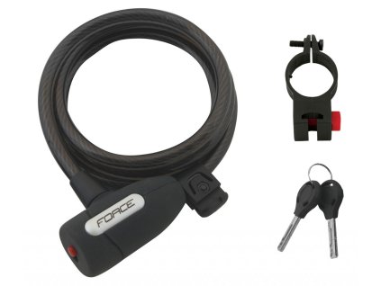 FORCE zámok LUX špirálový s držiakom 150cm / 10mm, čierny