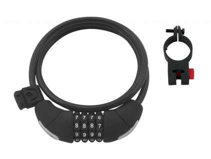 FORCE zámok LUX špirálový, kódový, 120cm / 8mm + držiak, čierny