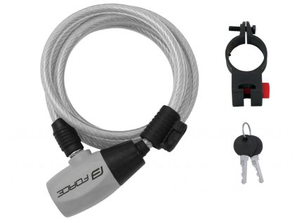 FORCE zámok RON špirálový s držiakom 110cm / 8mm, číry