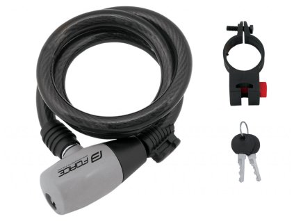 FORCE zámok RON špirálový s držiakom 185cm / 8mm, čierny