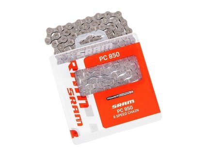 SRAM PC 850 8-rýchlostná reťaz, 114 článkov, Powerlink, strieborná