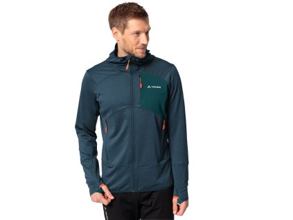 Vaude turistická mikina s kapucňou Monviso Fleece, pánska, tmavomodro/zelená