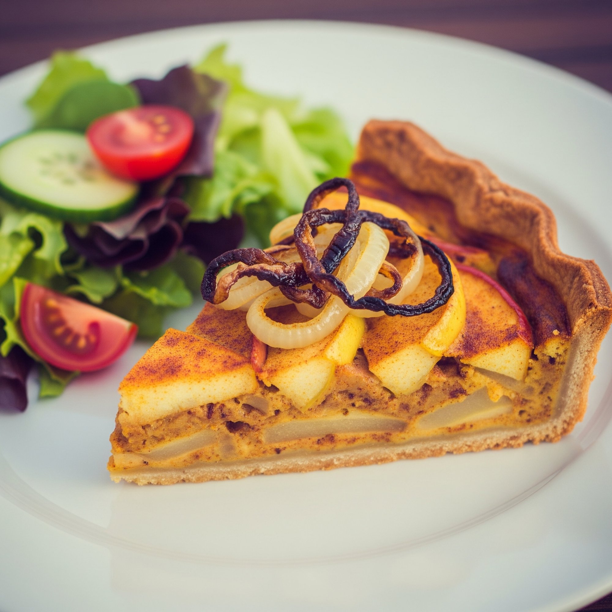 Slaný jablečný koláč s karí a karamelizovanou cibulkou