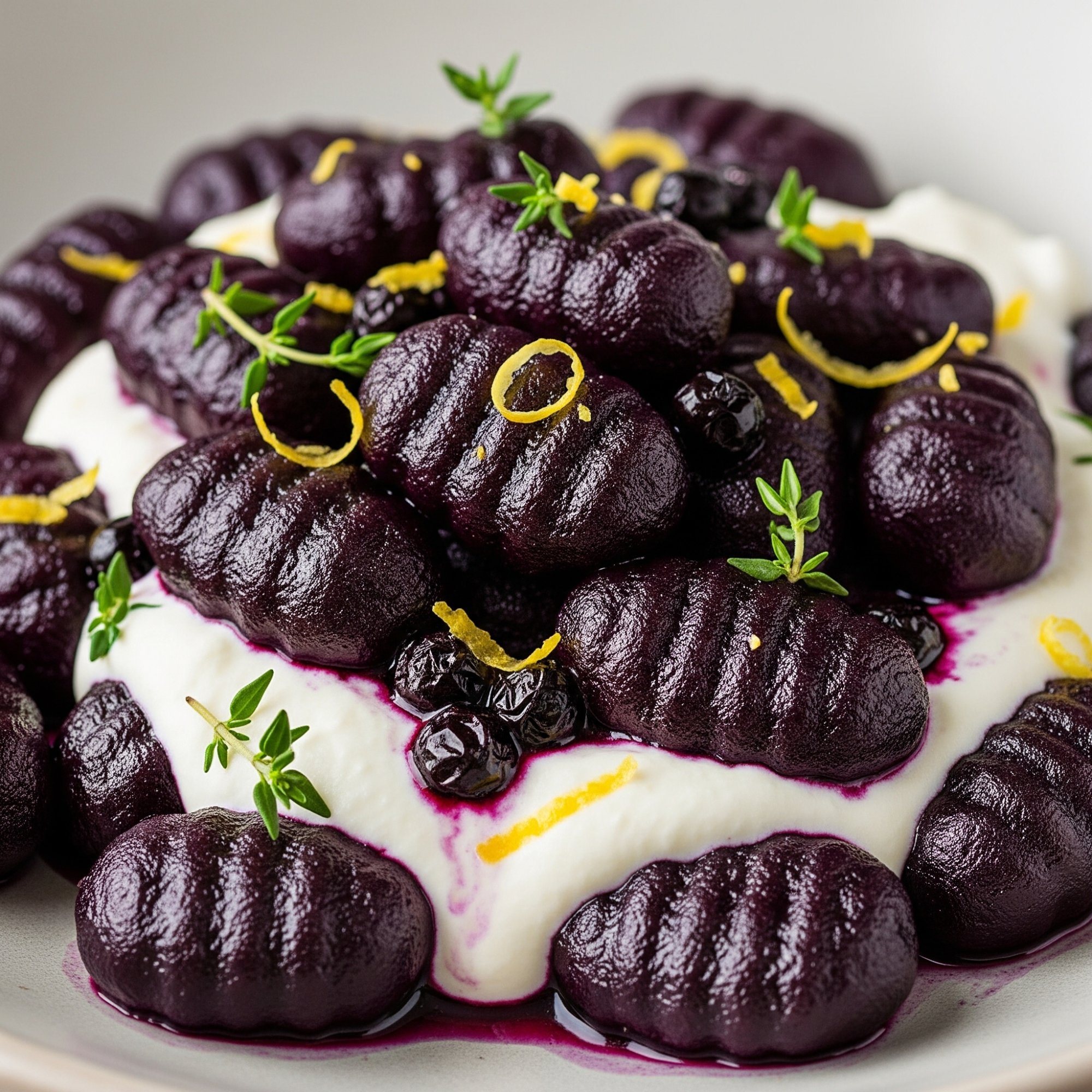 Tmavé borůvkové gnocchi s ricottou