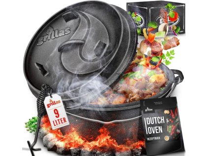 Grillas® Dutch Oven Set – 9 l, liatinový hrniec bez nožičiek