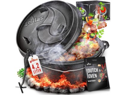grillas® Dutch Oven Set – 4,2 l,liatinový hrniec s nožičkami