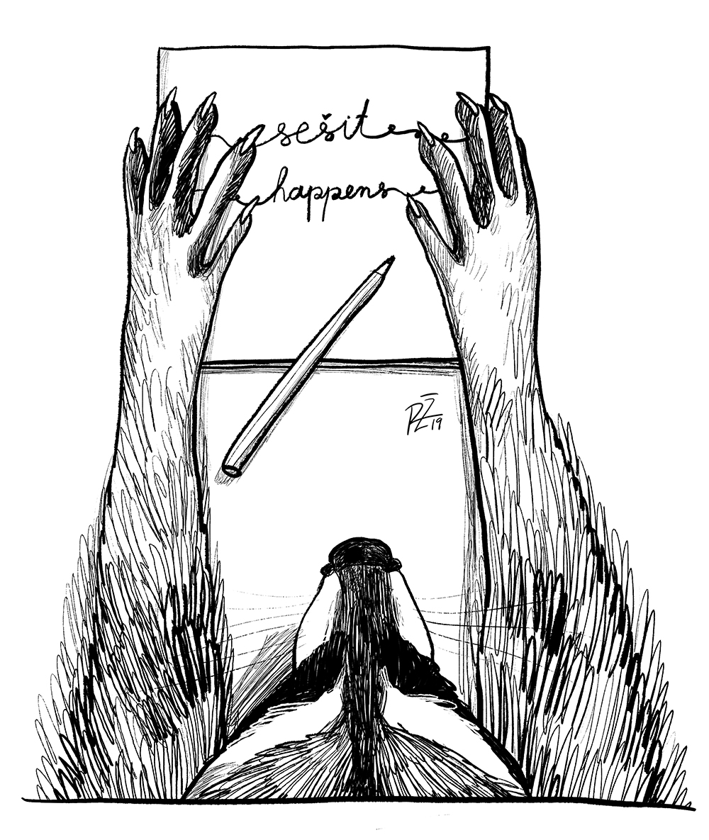 Byl to sarkasmus, když mi dali sešit s názvem Seši(shi)t happens?