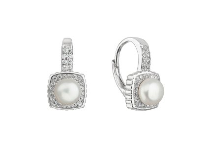 stribrne nausnice visaci s bilou ricni perlou 129268 or