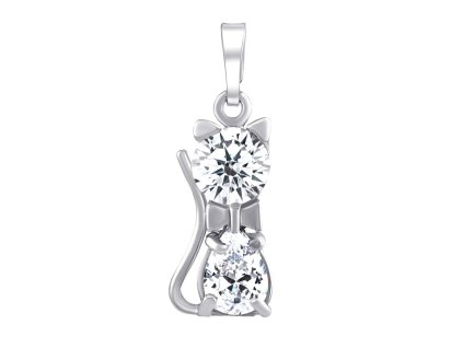 Stříbrný přívěsek - kočka s čirými zirkony Brilliance Zirconia