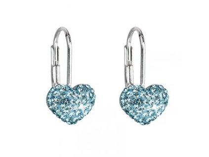 Dívčí stříbrné náušnice SWAROVSKI® elements - srdíčka modrá