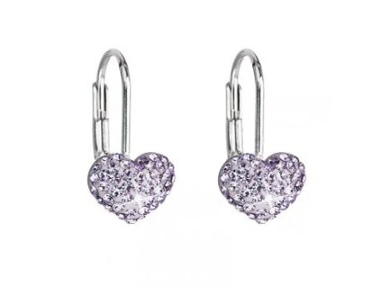 Dívčí stříbrné náušnice SWAROVSKI® elements - srdíčka fialová