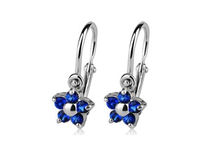 Dětské náušnice - stříbrné kytičky, modrý spinel 5 mm