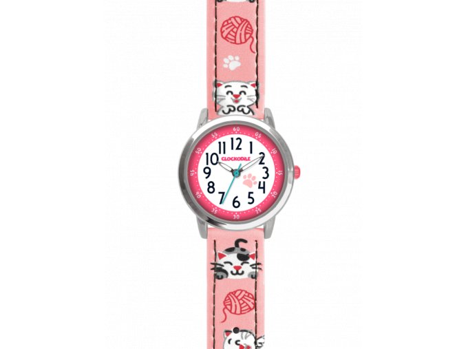 Dívčí hodinky růžové s kočičkami CLOCKODILE