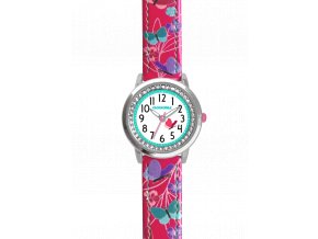 Dívčí hodinky růžové s barevnými motýlky a kamínky CLOCKODILE