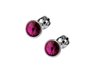 Stříbrné dětské náušnice s krystaly Swarovski - tmavě růžové kolečko