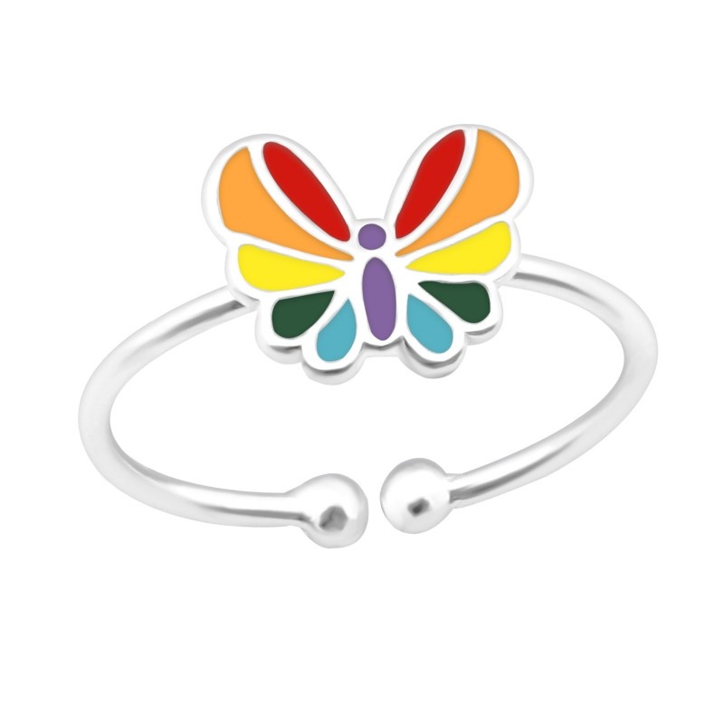 Stříbrný dětský prsten - barevný motýlek