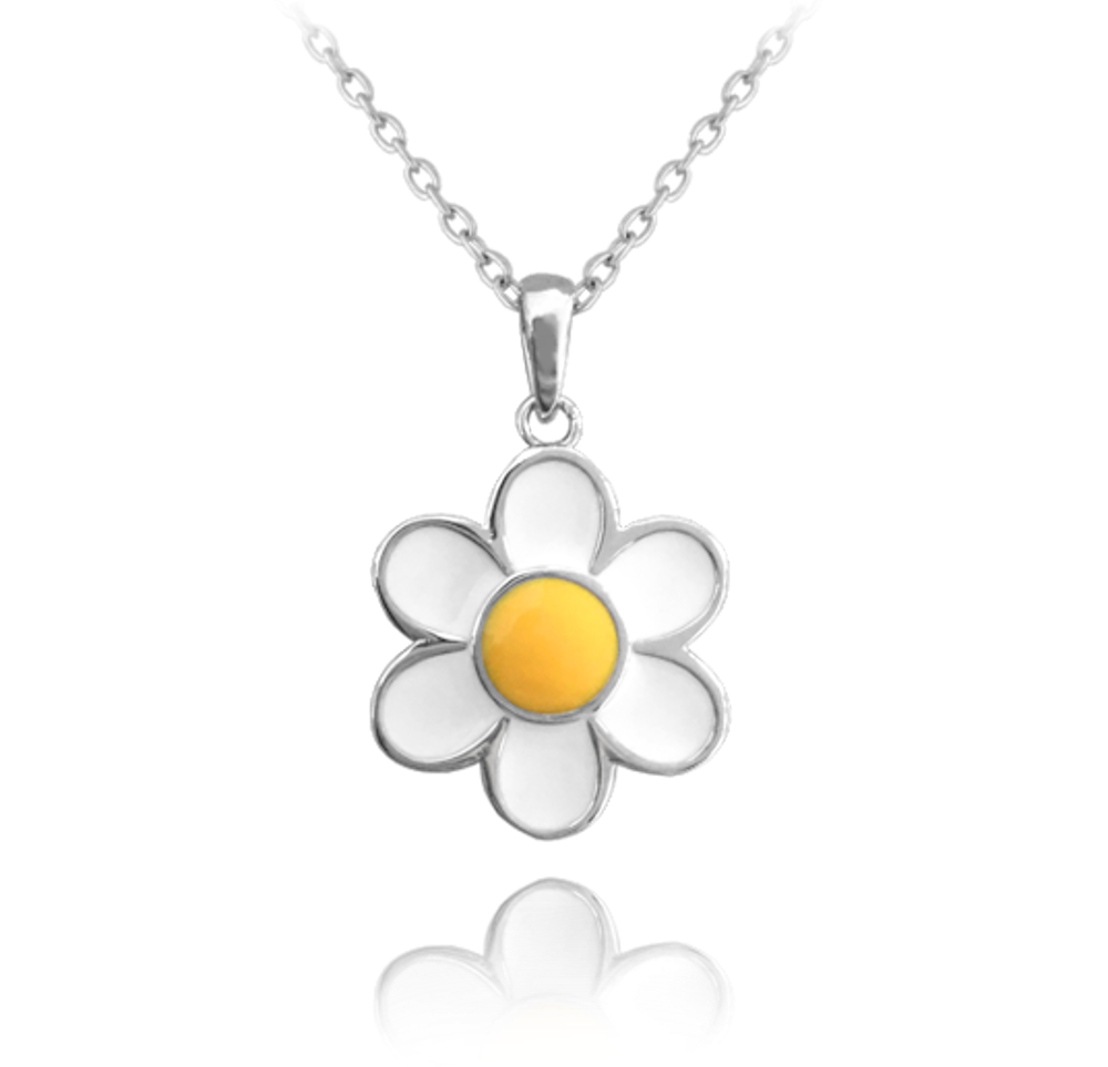 Dětský stříbrný náhrdelník s bílou kopretinou
