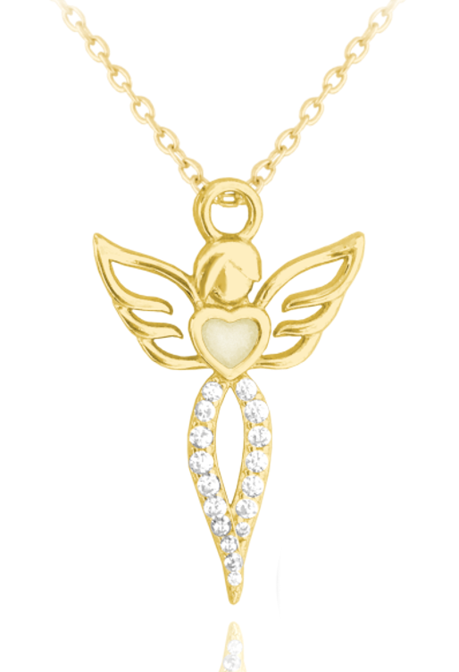 Pozlacený stříbrný náhrdelník s andílkem - srdíčko svítí ve tmě!