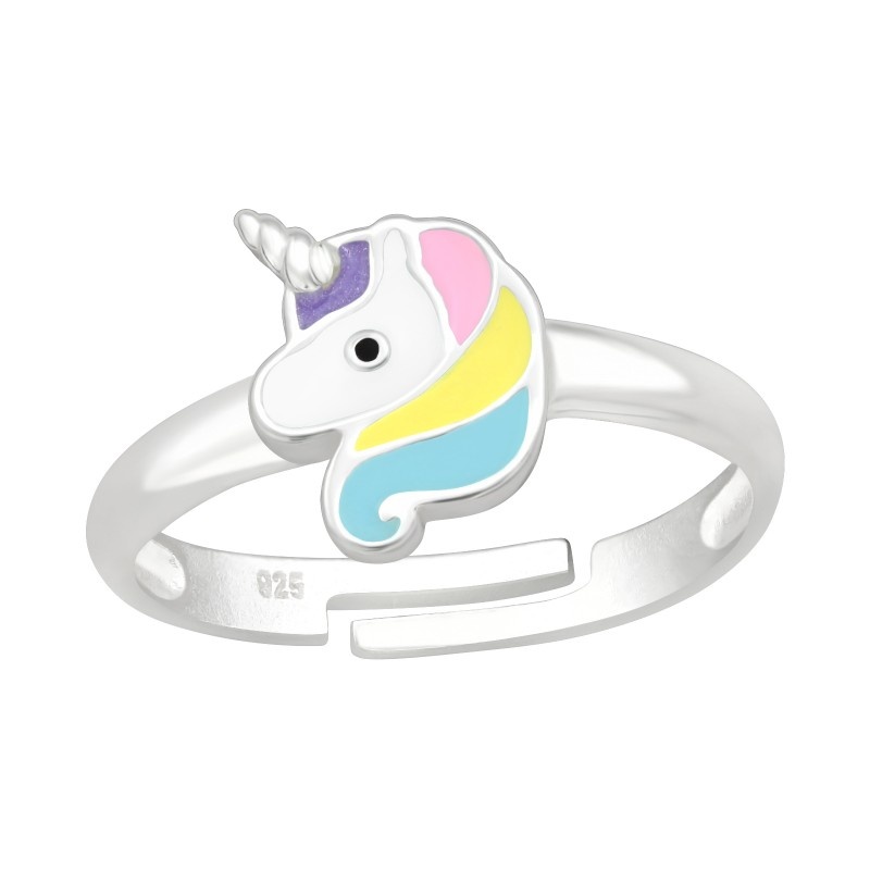 Stříbrný dětský prsten - jednorožec barevný