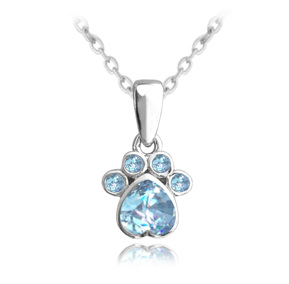 Dětský stříbrný náhrdelník s modrou tlapkou