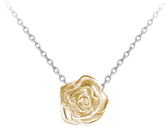 Dětský stříbrný náhrdelník s pozlacenou růžičkou (žluté zlato 14K)