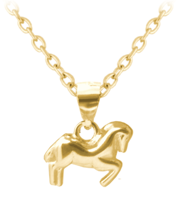 Dětský stříbrný náhrdelník koník - pozlacený (14K)