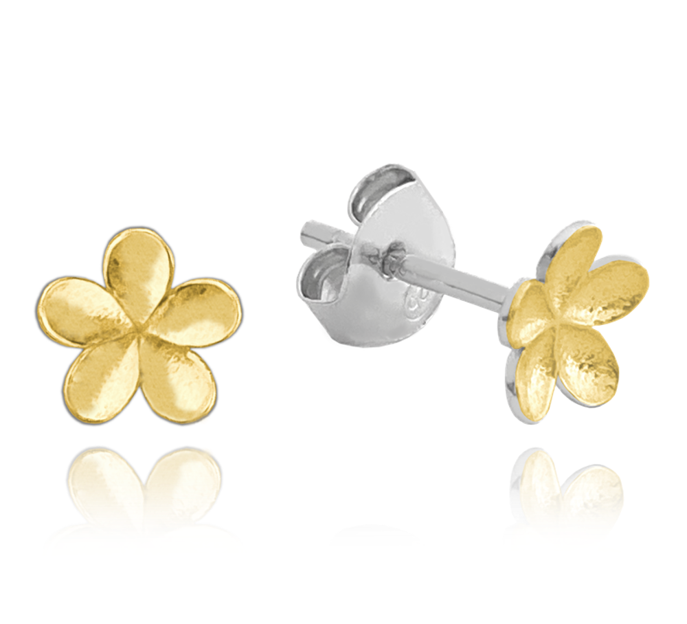 Dětské stříbrné náušnice s pozlacenou kytičkou (14K)