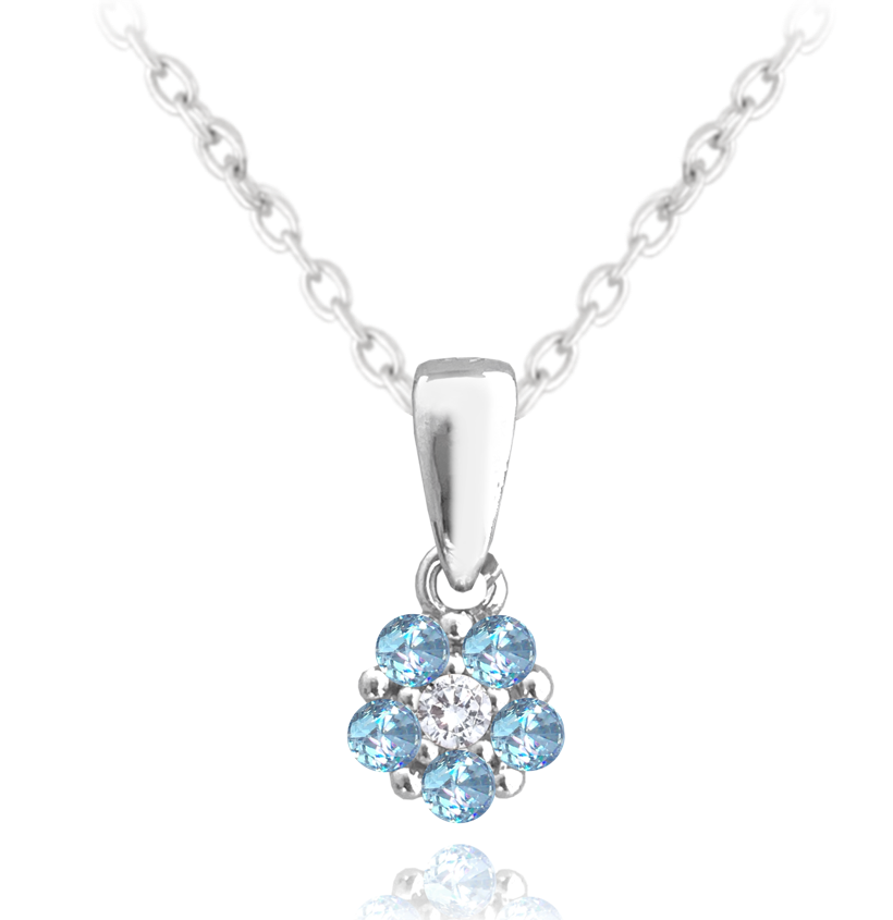 Stříbrný náhrdelník se světle modrou kytičkou