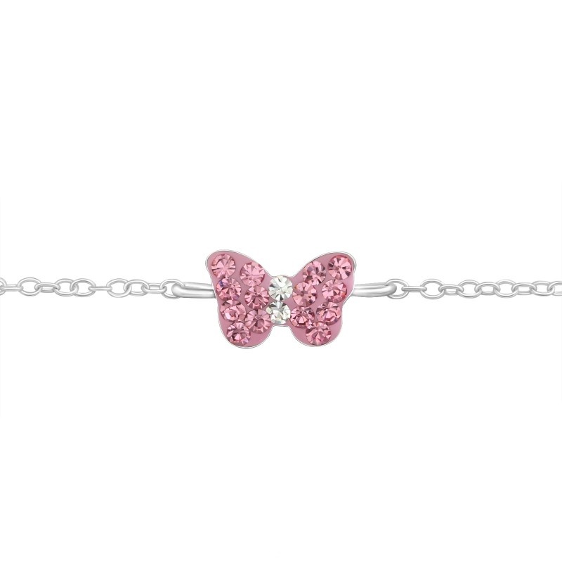 Dětský stříbrný náramek s růžovým motýlkem, délka 13+2 cm