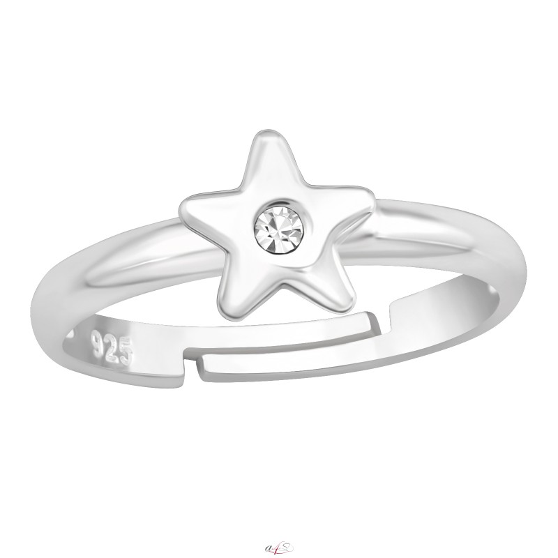 Dětský stříbrný prsten - hvězdička s čirým kamínkem