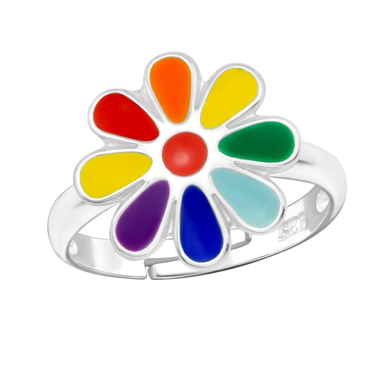 Stříbrný dětský prsten - barevná kytička