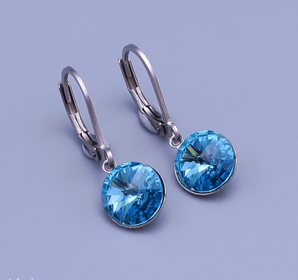 Náušnice z chirurgické oceli s krystaly Swarovski - kolečka světle modrá