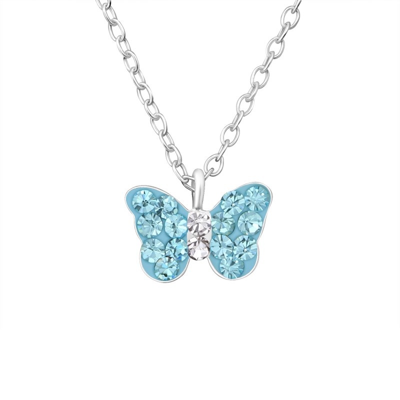 Stříbrný přívěsek s řetízkem - modrý motýlek