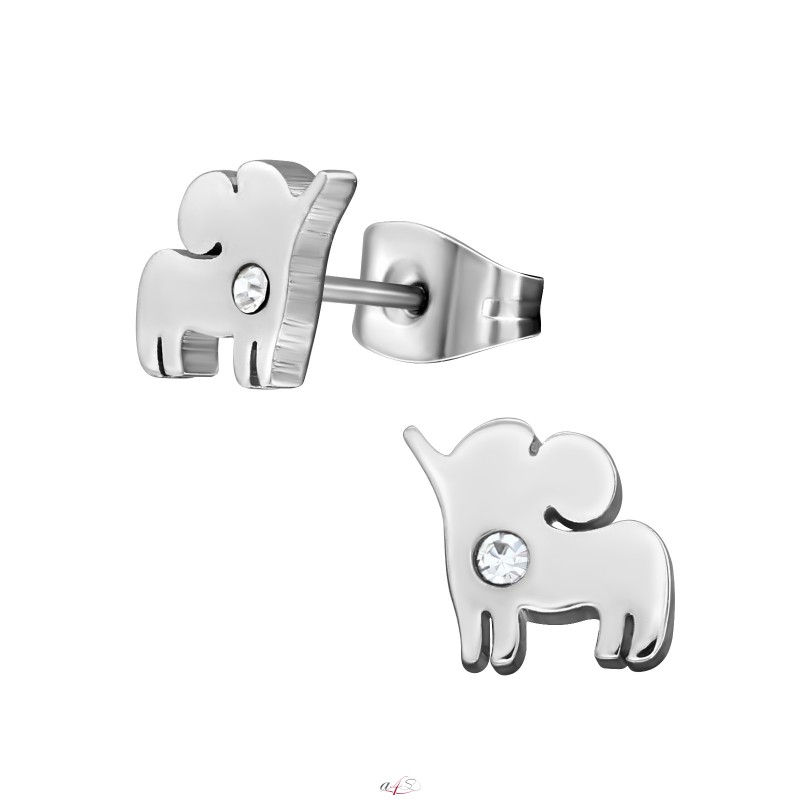 Ocelové náušnice - slon s kamínkem