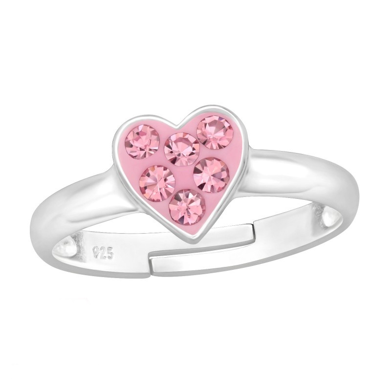 Dětský stříbrný prsten - růžové srdíčko