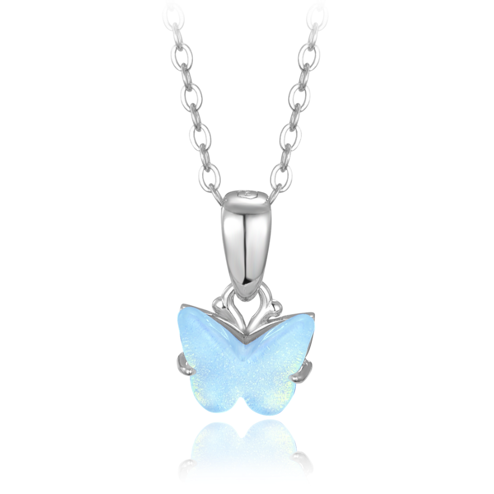 Stříbrný dětský náhrdelník s modrým motýlkem